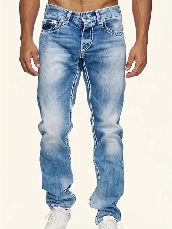 Plus Size Men's Fashion Stretch Jeans – Embroidered Blue Denim with Pockets, Casual & Comfortable, Machine Washable, PLUS SIZE - Image 6