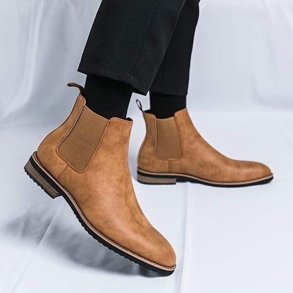 Men's Sleek Black Chelsea Boots - Slip-On Ankle Boots with Round Toe, Versatile for All Seasons, Durable Rubber Sole - Image 6
