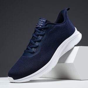 Men’s Navy Blue Breathable Running Shoes – EVA Sole, Lace-Up