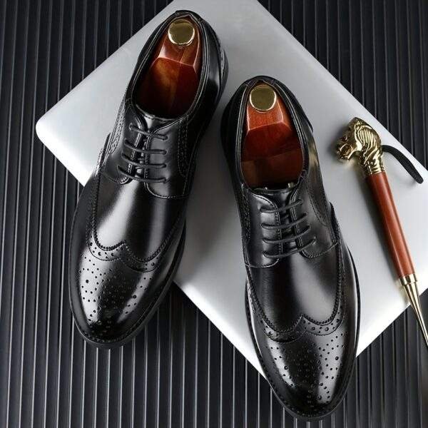 JIT2025 Men’s Black Brogue Oxford – Versatile Lace-Up Dress Shoes