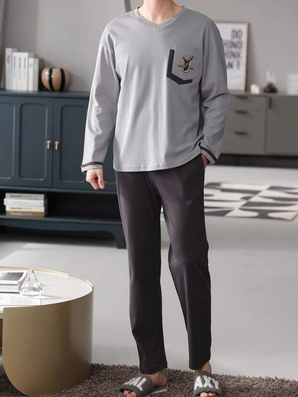 Men's Pure Cotton Long Sleeve Pajamas Spring/Autumn Thin Style Youth Home Wear Set Loose Fit for Autumn/Winter - Image 5