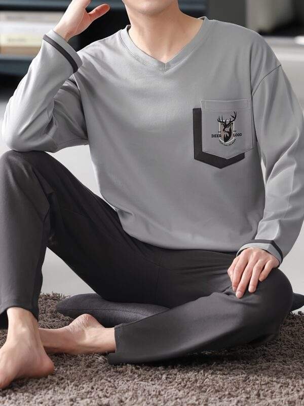 Men's Pure Cotton Long Sleeve Pajamas Spring/Autumn Thin Style Youth Home Wear Set Loose Fit for Autumn/Winter - Image 4
