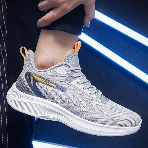 Men's Plus Size Breathable Lightweight Running Shoes - All-Season Casual Sneakers with Geometric/Yellow Stripe Design, Fabric Upper & MD Sole for Outdoor Activities, Modern Athletic Footwear, Comfortable EVA Insole, Geometric Design, Durable Construction, Fitness Enthusiasts - Image 6