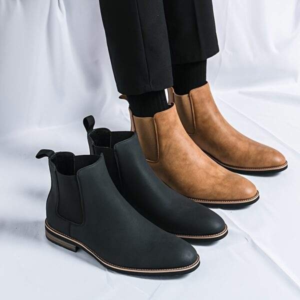 Men's Sleek Black Chelsea Boots - Slip-On Ankle Boots with Round Toe, Versatile for All Seasons, Durable Rubber Sole - Image 11