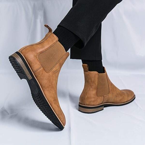 Men's Sleek Black Chelsea Boots - Slip-On Ankle Boots with Round Toe, Versatile for All Seasons, Durable Rubber Sole - Image 7