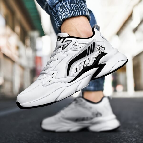 Men'S All-Season Mid-Top Athletic Sneakers - Durable, Shock-Absorbing Running Shoes with Cushioned Support, White & Gray Design, EVA Sole, Fabric Lining, and Comfortable EVA Insole for Casual Wea - Image 4