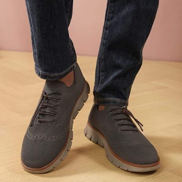 Men's Breathable Woven Knit Sneakers - Lightweight Stability Non-Slip Rubber Sole, EVA Cushioned Insole, Low-Top Lace-Up Design for Gym, Training & Casual Wear - All-Season Comfort, Shoe Insoles, Gym Footwear, Stylish Laceups, Flexible Fabric Upper, Outdoor Activities, Trendy Footwear, Durable Construction, Comfortable Footwear, Fitness Enthusiasts - Image 4