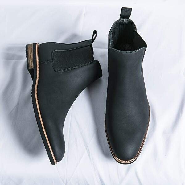 Men's Sleek Black Chelsea Boots - Slip-On Ankle Boots with Round Toe, Versatile for All Seasons, Durable Rubber Sole - Image 3