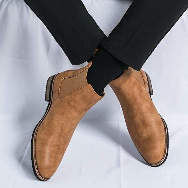 Men's Sleek Black Chelsea Boots - Slip-On Ankle Boots with Round Toe, Versatile for All Seasons, Durable Rubber Sole