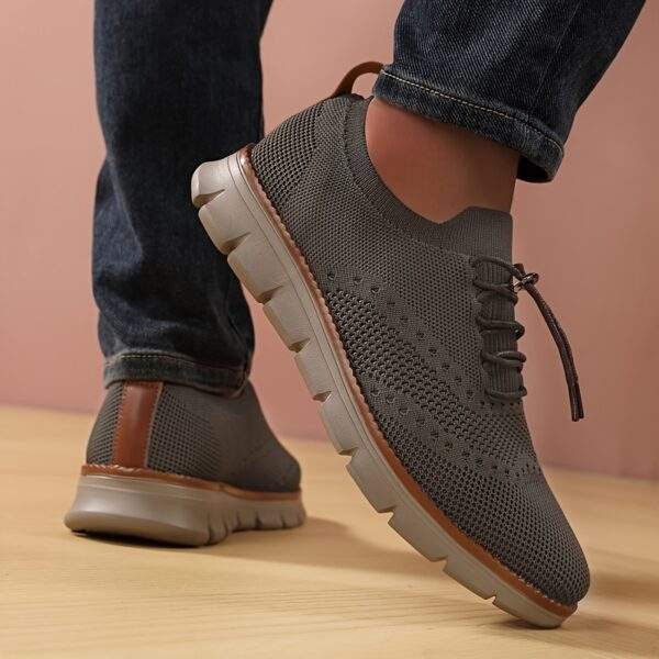 Men's Breathable Woven Knit Sneakers - Lightweight Stability Non-Slip Rubber Sole, EVA Cushioned Insole, Low-Top Lace-Up Design for Gym, Training & Casual Wear - All-Season Comfort, Shoe Insoles, Gym Footwear, Stylish Laceups, Flexible Fabric Upper, Outdoor Activities, Trendy Footwear, Durable Construction, Comfortable Footwear, Fitness Enthusiasts - Image 7