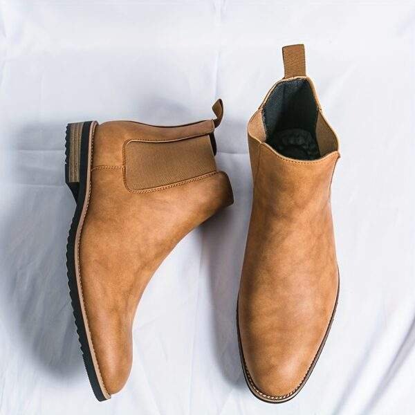 Men's Sleek Black Chelsea Boots - Slip-On Ankle Boots with Round Toe, Versatile for All Seasons, Durable Rubber Sole - Image 5