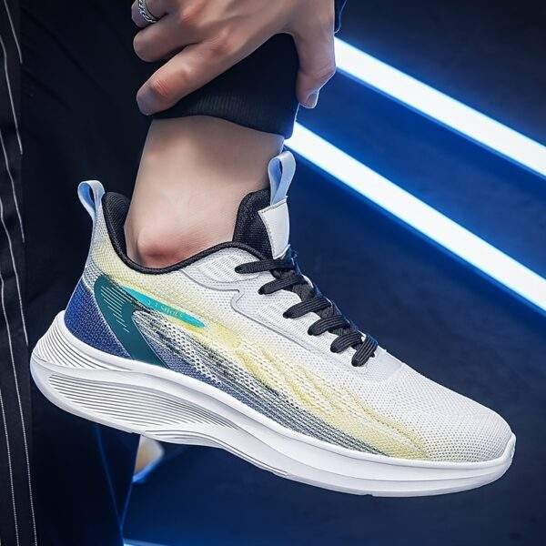 Men's Plus Size Breathable Lightweight Running Shoes - All-Season Casual Sneakers with Geometric/Yellow Stripe Design, Fabric Upper & MD Sole for Outdoor Activities, Modern Athletic Footwear, Comfortable EVA Insole, Geometric Design, Durable Construction, Fitness Enthusiasts - Image 12