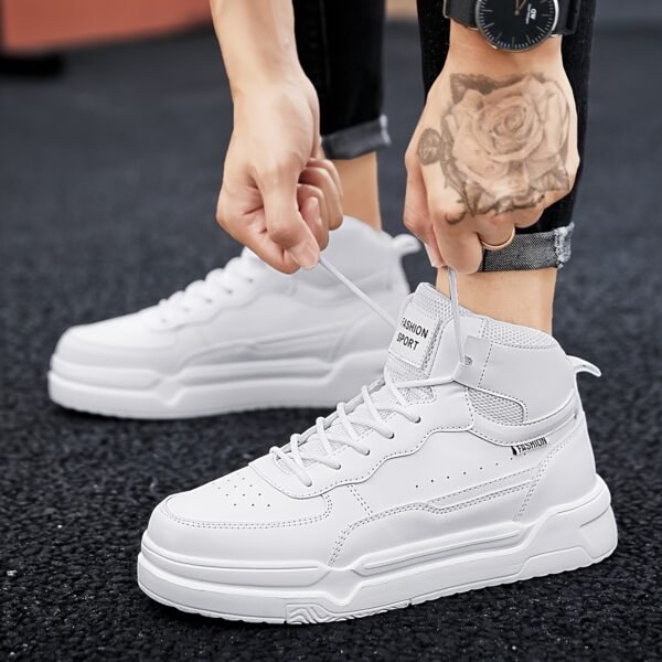 Men's Solid Color High-Top Skate Shoes – Comfortable, Non-Slip Lace-Up Sneakers for Outdoor Activities - Image 3