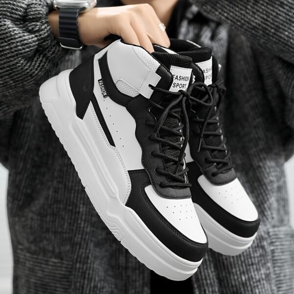 Men's Solid Color High-Top Skate Shoes – Comfortable, Non-Slip Lace-Up Sneakers for Outdoor Activities - Image 6