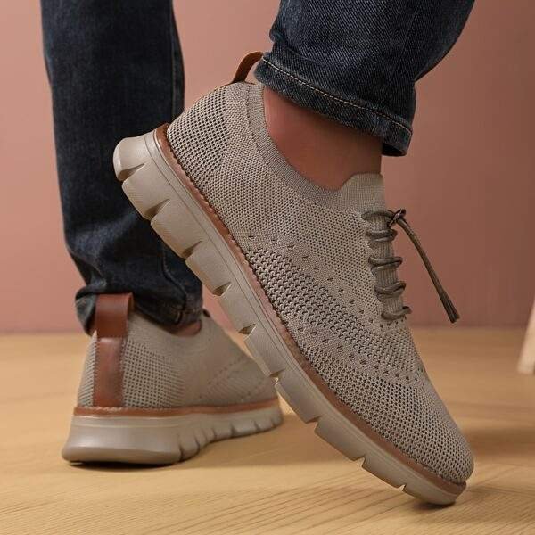 Men's Breathable Woven Knit Sneakers - Lightweight Stability Non-Slip Rubber Sole, EVA Cushioned Insole, Low-Top Lace-Up Design for Gym, Training & Casual Wear - All-Season Comfort, Shoe Insoles, Gym Footwear, Stylish Laceups, Flexible Fabric Upper, Outdoor Activities, Trendy Footwear, Durable Construction, Comfortable Footwear, Fitness Enthusiasts - Image 3