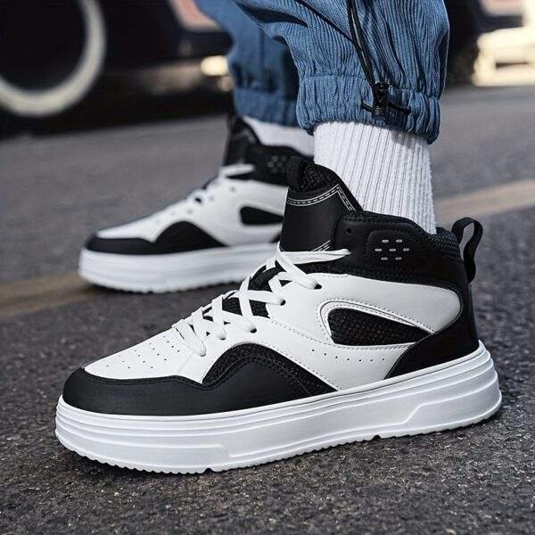 Plus Size Men's Trendy Solid/Colour Block High Top Skate Shoes, Comfy Non Slip Casual Soft Sole Sneakers For Men's Outdoor Activities - Image 4