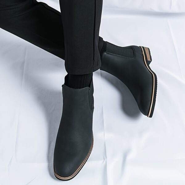 Men's Sleek Black Chelsea Boots - Slip-On Ankle Boots with Round Toe, Versatile for All Seasons, Durable Rubber Sole - Image 10