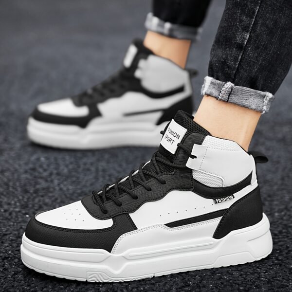 Men's Solid Color High-Top Skate Shoes – Comfortable, Non-Slip Lace-Up Sneakers for Outdoor Activities - Image 7