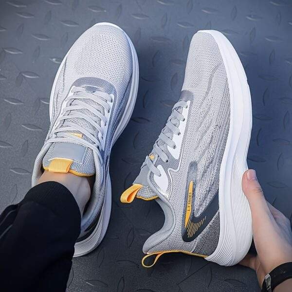 Men's Plus Size Breathable Lightweight Running Shoes - All-Season Casual Sneakers with Geometric/Yellow Stripe Design, Fabric Upper & MD Sole for Outdoor Activities, Modern Athletic Footwear, Comfortable EVA Insole, Geometric Design, Durable Construction, Fitness Enthusiasts - Image 4