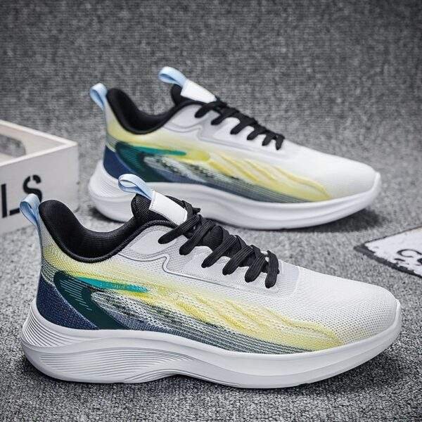 Men's Plus Size Breathable Lightweight Running Shoes - All-Season Casual Sneakers with Geometric/Yellow Stripe Design, Fabric Upper & MD Sole for Outdoor Activities, Modern Athletic Footwear, Comfortable EVA Insole, Geometric Design, Durable Construction, Fitness Enthusiasts - Image 5