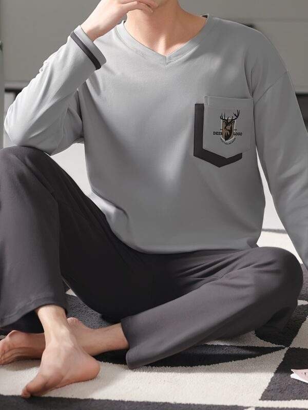 Men's Pure Cotton Long Sleeve Pajamas Spring/Autumn Thin Style Youth Home Wear Set Loose Fit for Autumn/Winter - Image 2