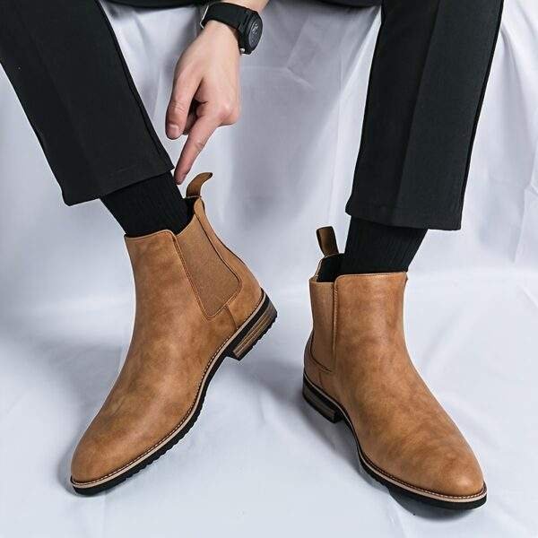 Men's Sleek Black Chelsea Boots - Slip-On Ankle Boots with Round Toe, Versatile for All Seasons, Durable Rubber Sole - Image 4