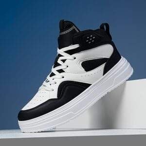 Plus Size Men's Trendy Solid/Colour Block High Top Skate Shoes, Comfy Non Slip Casual Soft Sole Sneakers For Men's Outdoor Activities