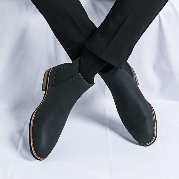 Men's Sleek Black Chelsea Boots - Slip-On Ankle Boots with Round Toe, Versatile for All Seasons, Durable Rubber Sole - Image 8