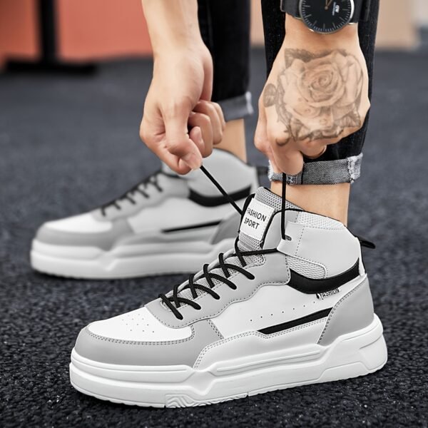 Men's Solid Color High-Top Skate Shoes – Comfortable, Non-Slip Lace-Up Sneakers for Outdoor Activities - Image 9