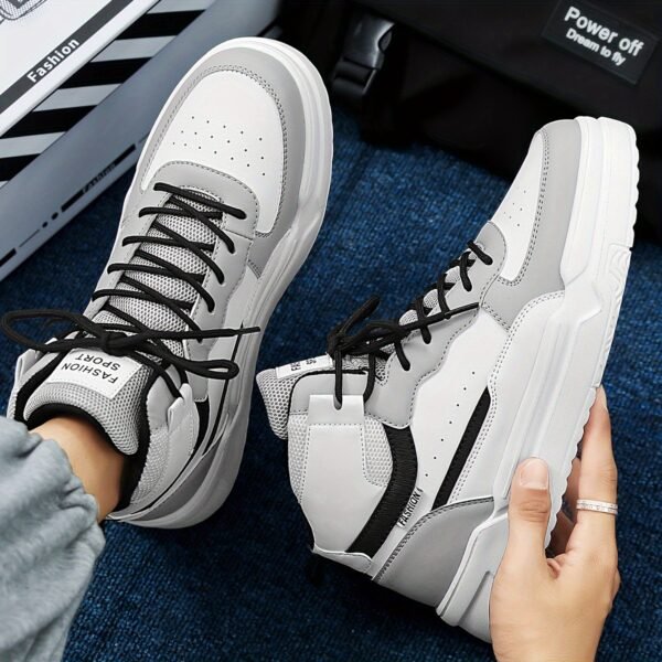 Men's Solid Color High-Top Skate Shoes – Comfortable, Non-Slip Lace-Up Sneakers for Outdoor Activities - Image 8