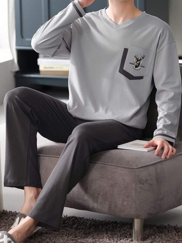 Men's Pure Cotton Long Sleeve Pajamas Spring/Autumn Thin Style Youth Home Wear Set Loose Fit for Autumn/Winter