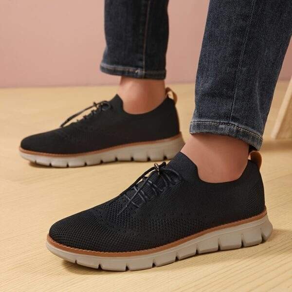 Men's Breathable Woven Knit Sneakers - Lightweight Stability Non-Slip Rubber Sole, EVA Cushioned Insole, Low-Top Lace-Up Design for Gym, Training & Casual Wear - All-Season Comfort, Shoe Insoles, Gym Footwear, Stylish Laceups, Flexible Fabric Upper, Outdoor Activities, Trendy Footwear, Durable Construction, Comfortable Footwear, Fitness Enthusiasts - Image 12