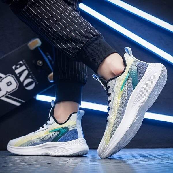 Men's Plus Size Breathable Lightweight Running Shoes - All-Season Casual Sneakers with Geometric/Yellow Stripe Design, Fabric Upper & MD Sole for Outdoor Activities, Modern Athletic Footwear, Comfortable EVA Insole, Geometric Design, Durable Construction, Fitness Enthusiasts - Image 11