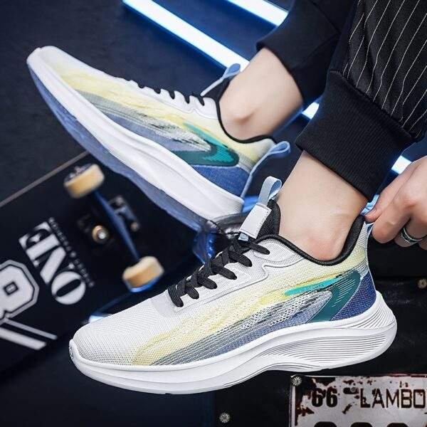 Men's Plus Size Breathable Lightweight Running Shoes - All-Season Casual Sneakers with Geometric/Yellow Stripe Design, Fabric Upper & MD Sole for Outdoor Activities, Modern Athletic Footwear, Comfortable EVA Insole, Geometric Design, Durable Construction, Fitness Enthusiasts - Image 10
