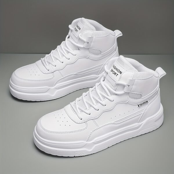 Men's Solid Color High-Top Skate Shoes – Comfortable, Non-Slip Lace-Up Sneakers for Outdoor Activities - Image 2
