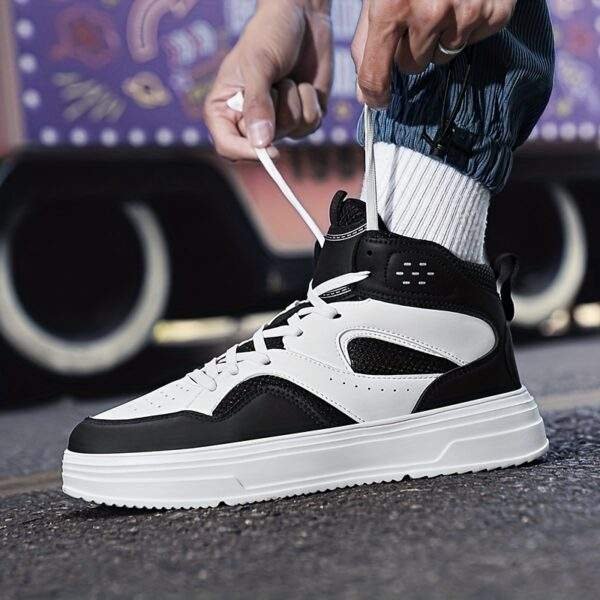 Plus Size Men's Trendy Solid/Colour Block High Top Skate Shoes, Comfy Non Slip Casual Soft Sole Sneakers For Men's Outdoor Activities - Image 7