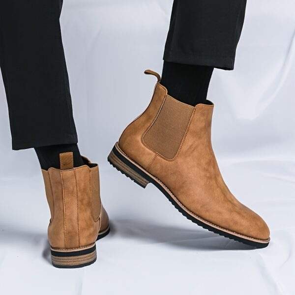 Men's Sleek Black Chelsea Boots - Slip-On Ankle Boots with Round Toe, Versatile for All Seasons, Durable Rubber Sole - Image 2