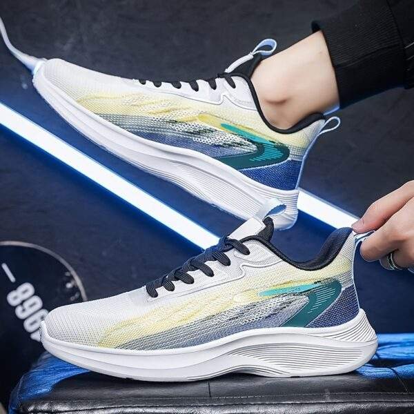 Men's Plus Size Breathable Lightweight Running Shoes - All-Season Casual Sneakers with Geometric/Yellow Stripe Design, Fabric Upper & MD Sole for Outdoor Activities, Modern Athletic Footwear, Comfortable EVA Insole, Geometric Design, Durable Construction, Fitness Enthusiasts - Image 9