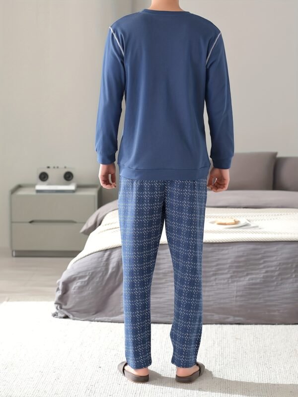 Men's Cotton Long Sleeve Pajamas Set Spring Autumn Winter, Loungewear Set, Men's Loose Fit Clothes, Crew Neck Shirts & Pants - Image 6