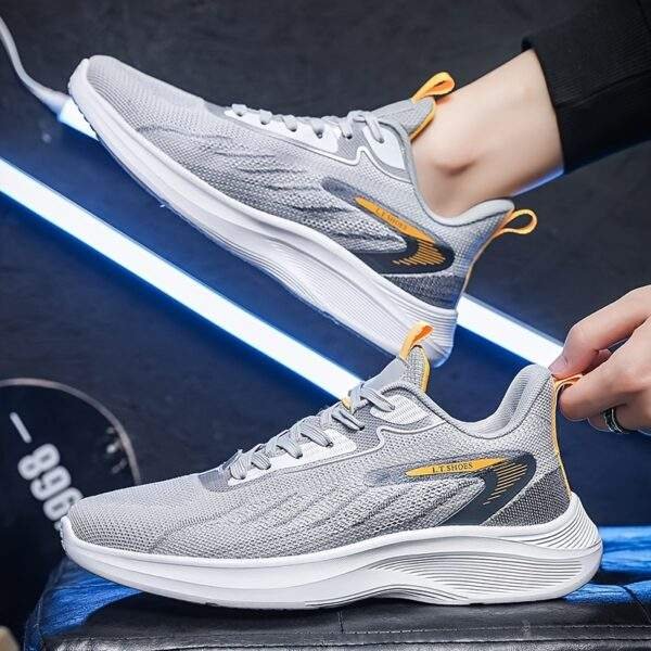 Men's Plus Size Breathable Lightweight Running Shoes - All-Season Casual Sneakers with Geometric/Yellow Stripe Design, Fabric Upper & MD Sole for Outdoor Activities, Modern Athletic Footwear, Comfortable EVA Insole, Geometric Design, Durable Construction, Fitness Enthusiasts - Image 2