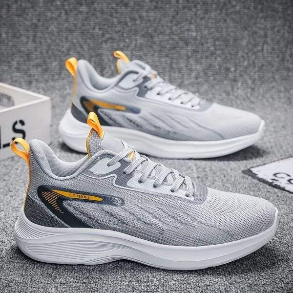 Men's Plus Size Breathable Lightweight Running Shoes - All-Season Casual Sneakers with Geometric/Yellow Stripe Design, Fabric Upper & MD Sole for Outdoor Activities, Modern Athletic Footwear, Comfortable EVA Insole, Geometric Design, Durable Construction, Fitness Enthusiasts - Image 3