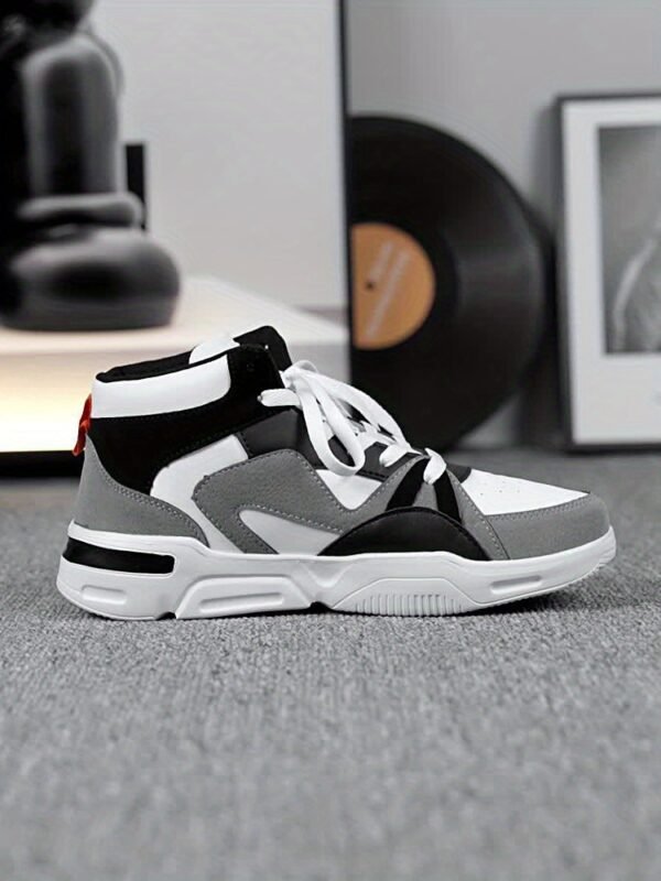 New Men's Letter Pattern Two-color Laces Design Contrast Color Lightweight Casual High-top Ice Skating Shoes - Image 11