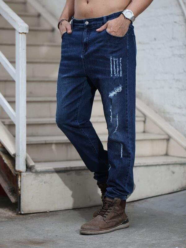 New Autumn Collection Plus-Size Men’s Stretch Slim-Fit Washed Denim Jeans - Image 5