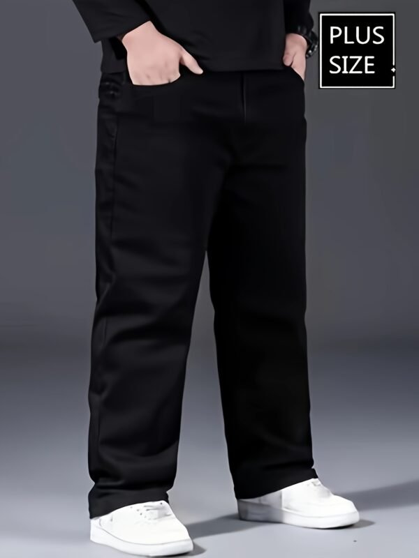 Plus Size Men's Solid Barrel Denim Pants – Casual Trendy Jeans for Spring & Fall - Image 6