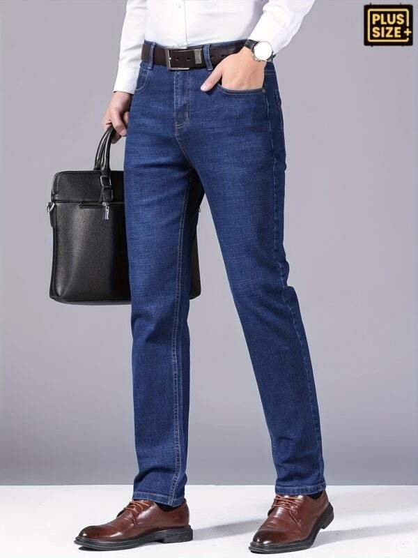 Plus Size Men’s Jeans – Elastic Straight Leg with Unique Printed Pockets, Comfortable All-Season Casual & Business Style Pants - Image 4