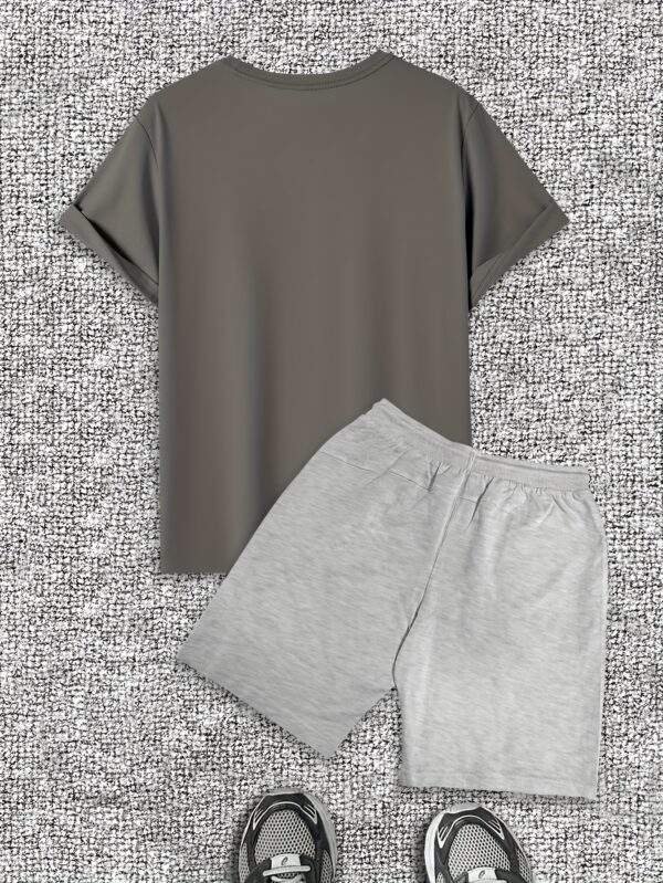 Men’s Coffee Signal Pattern Short Sleeve T-Shirt & Shorts Casual Set - Image 7