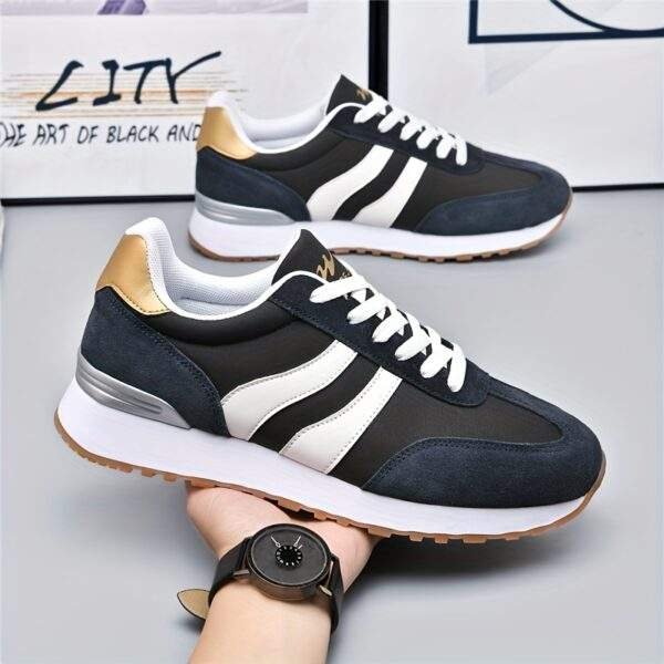AOPLUS Men's Fashion Running Sneakers - Black & White Casual Sneakers with Rubber Sole, Lace-Up Low-Top Design for Casual Attire, Training & Outdoor Activities, Running Shoes - Image 2