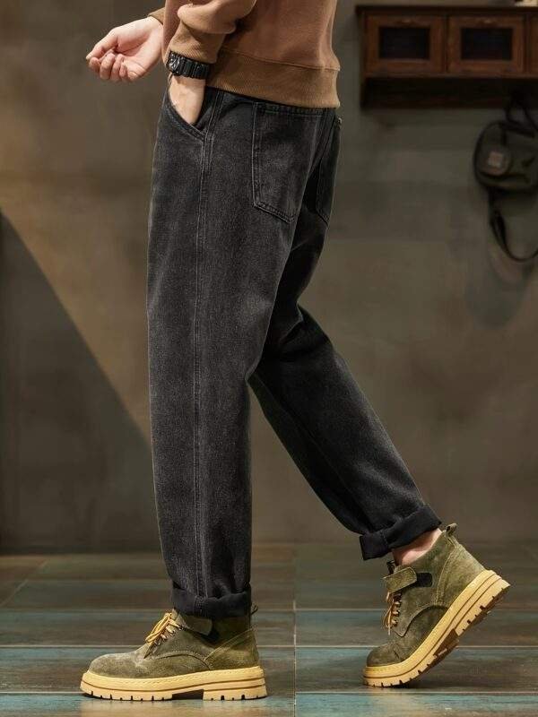 Men's High-Waist Loose Fit Black Denim Jeans - Image 3