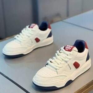 Men'S 2025 Summer Sneakers - White Casual Sports Shoes with Red and Blue Accents, Lace-Up Design, Rubber Sole, All-Season Footwear, Casual Running Shoes|Casual Style Sneakers|Rubber Base