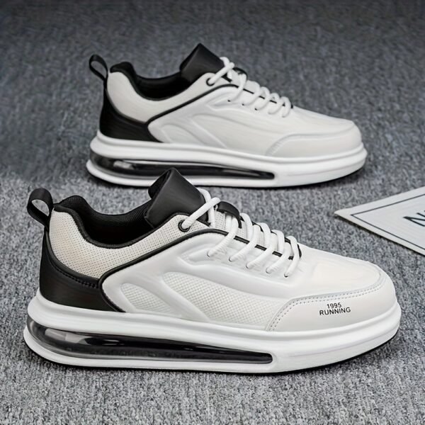 AOPLUS Men's Lightweight Air-Cushioned Running Shoes - Breathable Mesh Upper, Durable Rubber Sole, Lace-Up Design, Black & White, Perfect for Casual, Running & Sports Activities - Image 9